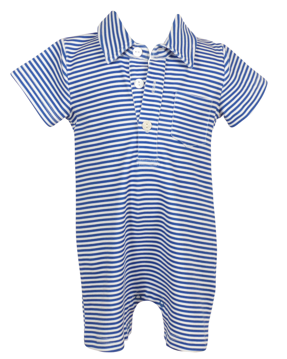 Game Day Rhett Romper: Blue and White Stripe