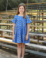 Game Day Tiered Dress with Footballs - Blue