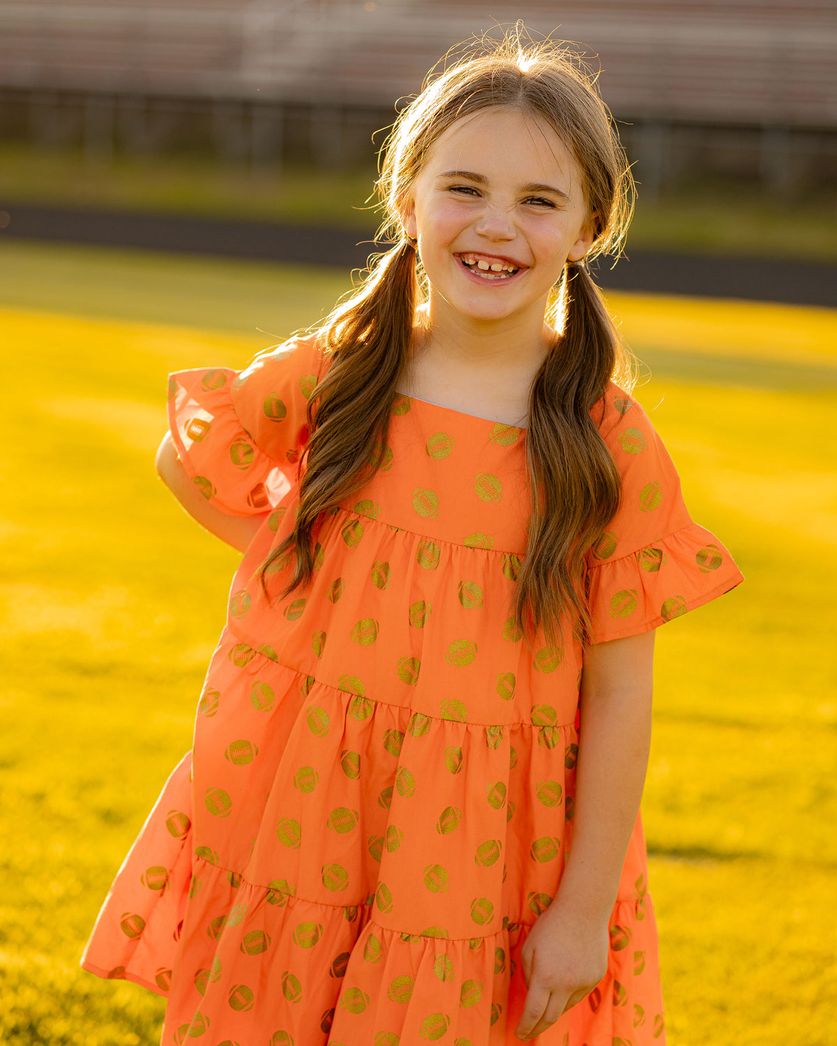 Game Day Tiered Dress with Footballs - Orange