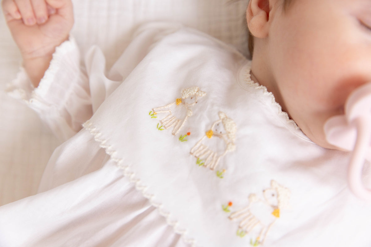 Lambikins Daygown & Diaper Cover - Woven Cream - Straight Yoke