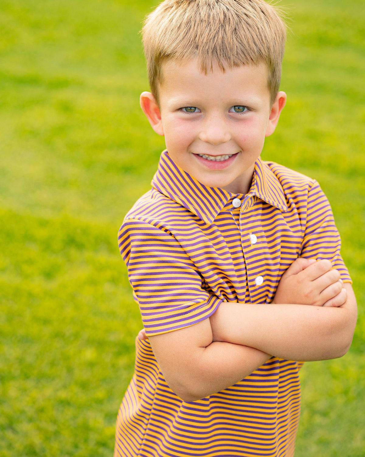 Game Day Patrick Shirt - Purple and Gold Stripe