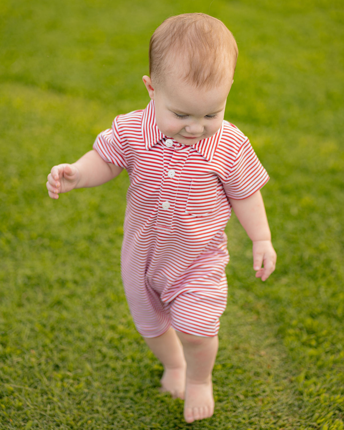 Game Day Rhett Romper - Burgundy and White Stripe