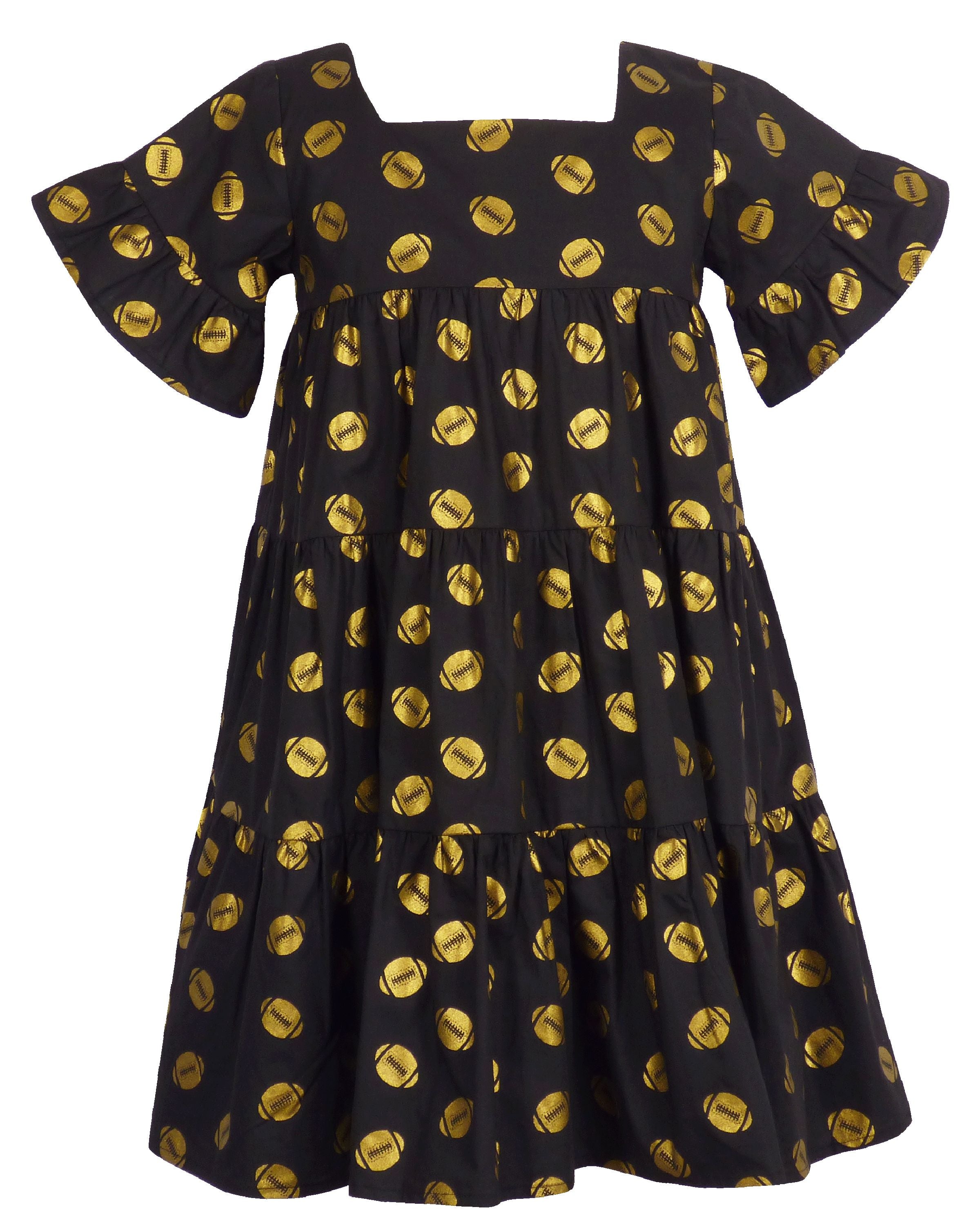 Game Day Tiered Dress with Footballs - Black and Gold 14 Game Day Tiered Dress with Footballs - Black and Gold 14
