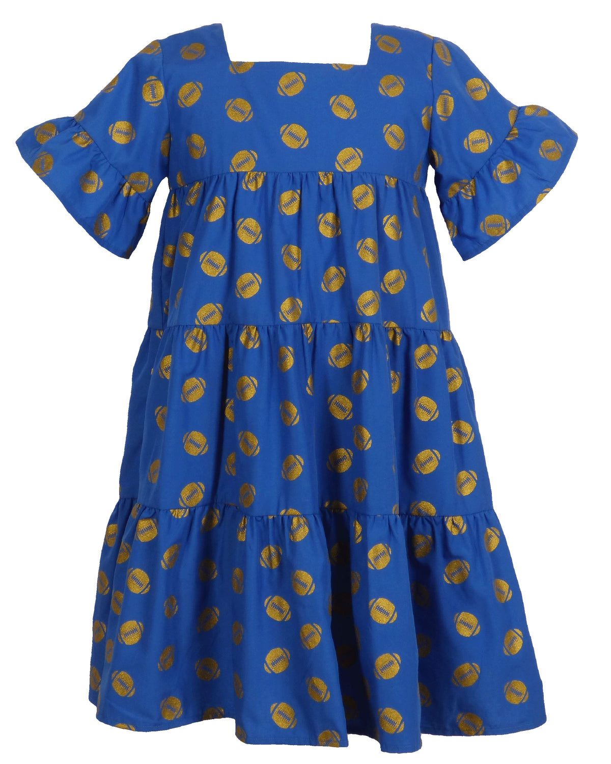 Game Day Tiered Dress with Footballs - Blue