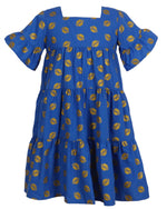 Game Day Tiered Dress with Footballs - Blue