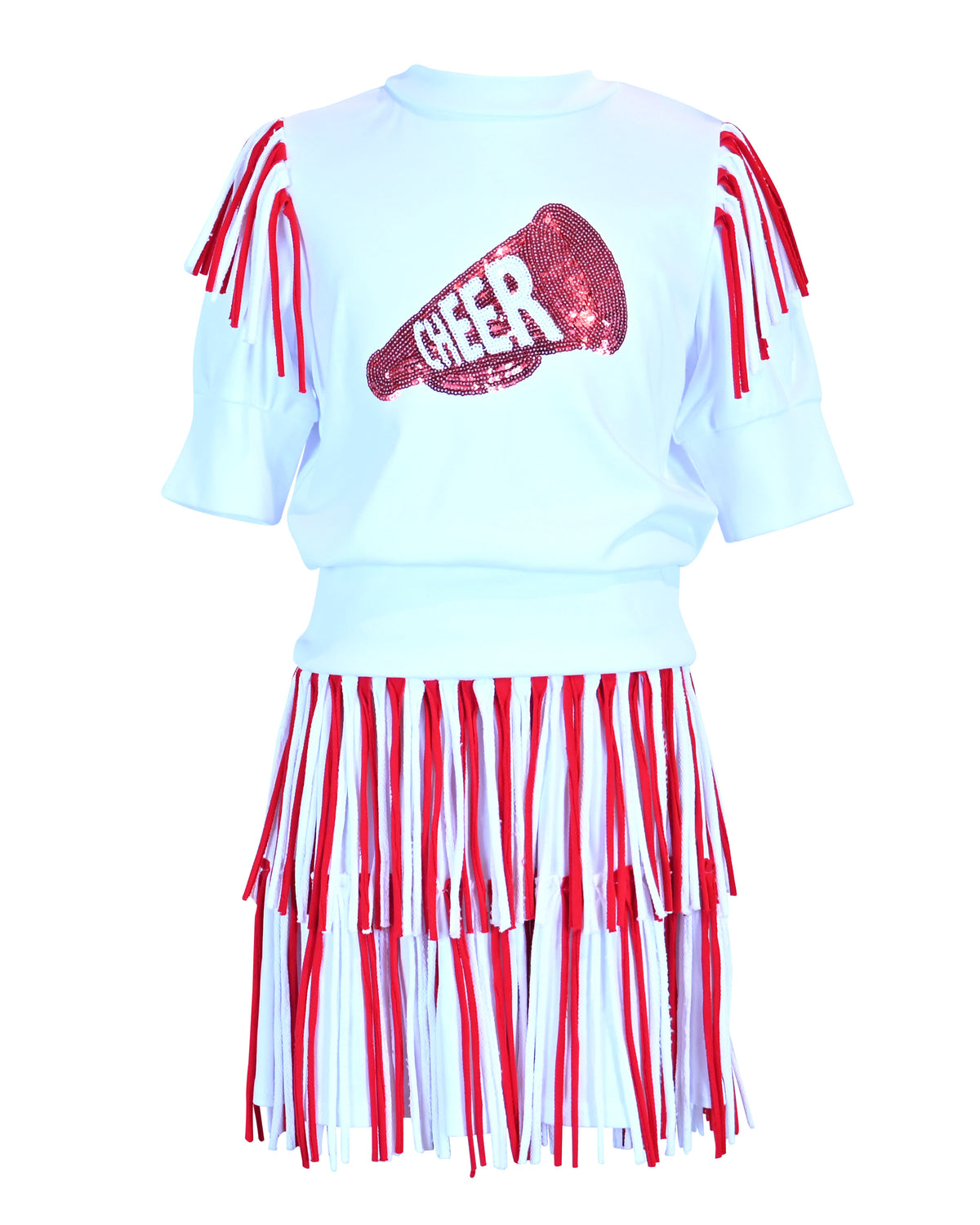 Game Day Cheer Set - Red with Pom Pom Skirt