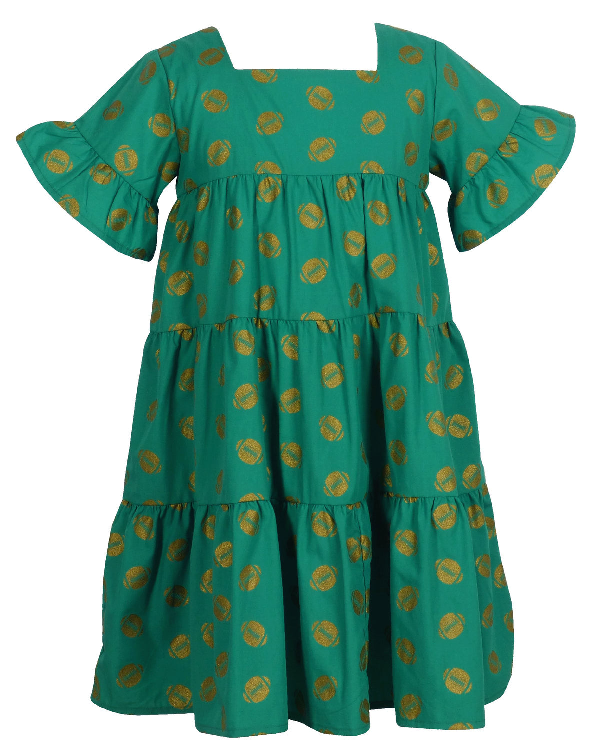 Game Day Tiered Dress with Footballs - Green