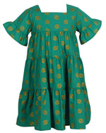 Game Day Tiered Dress with Footballs - Green