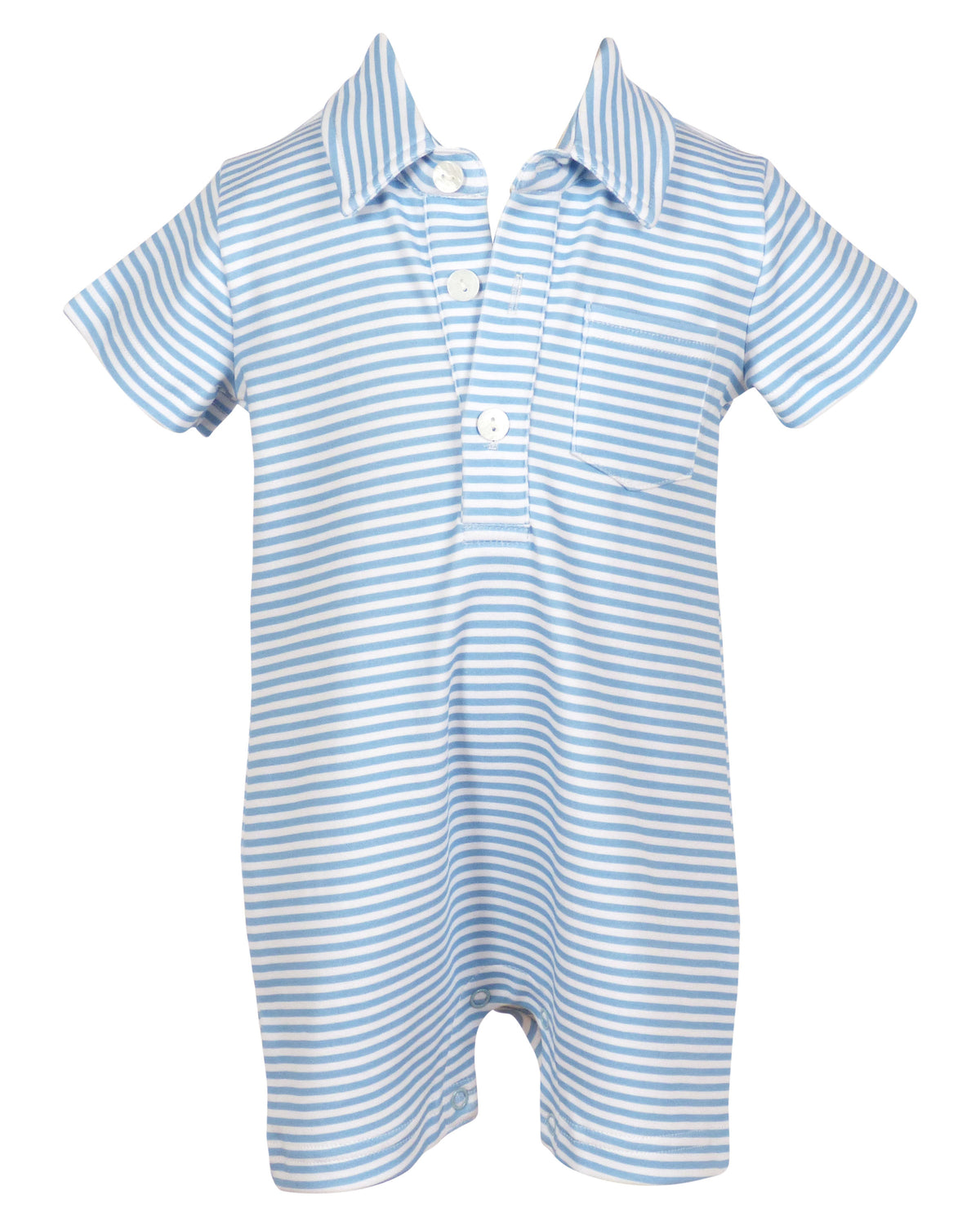 Game Day Rhett Romper - Light Blue and White Stripe