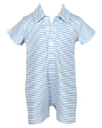 Game Day Rhett Romper - Light Blue and White Stripe