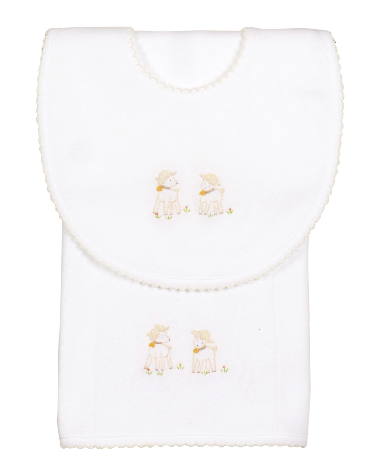 Lambikins Bib & Burp Cloth - Egyptian Cotton Knit - Cream