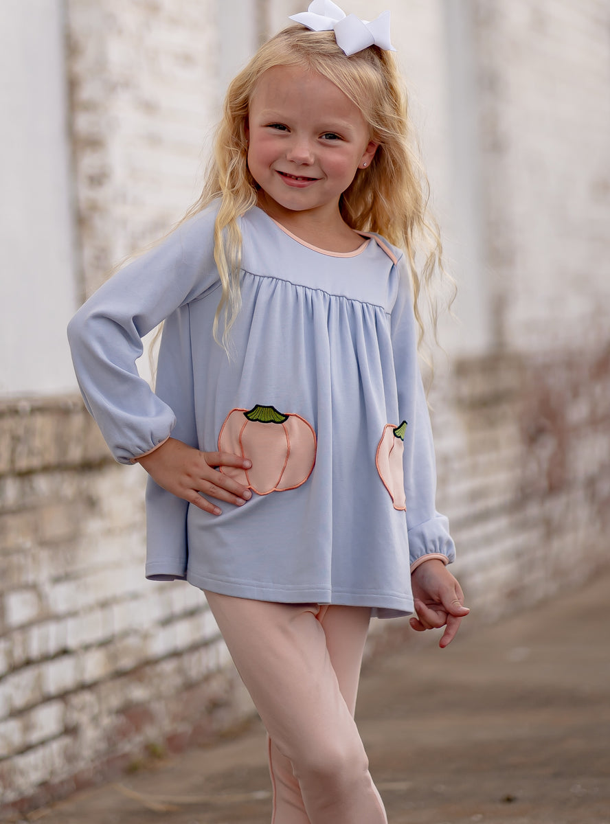 Tabby Tunic with Light Blue Pumpkins – The Yellow Lamb