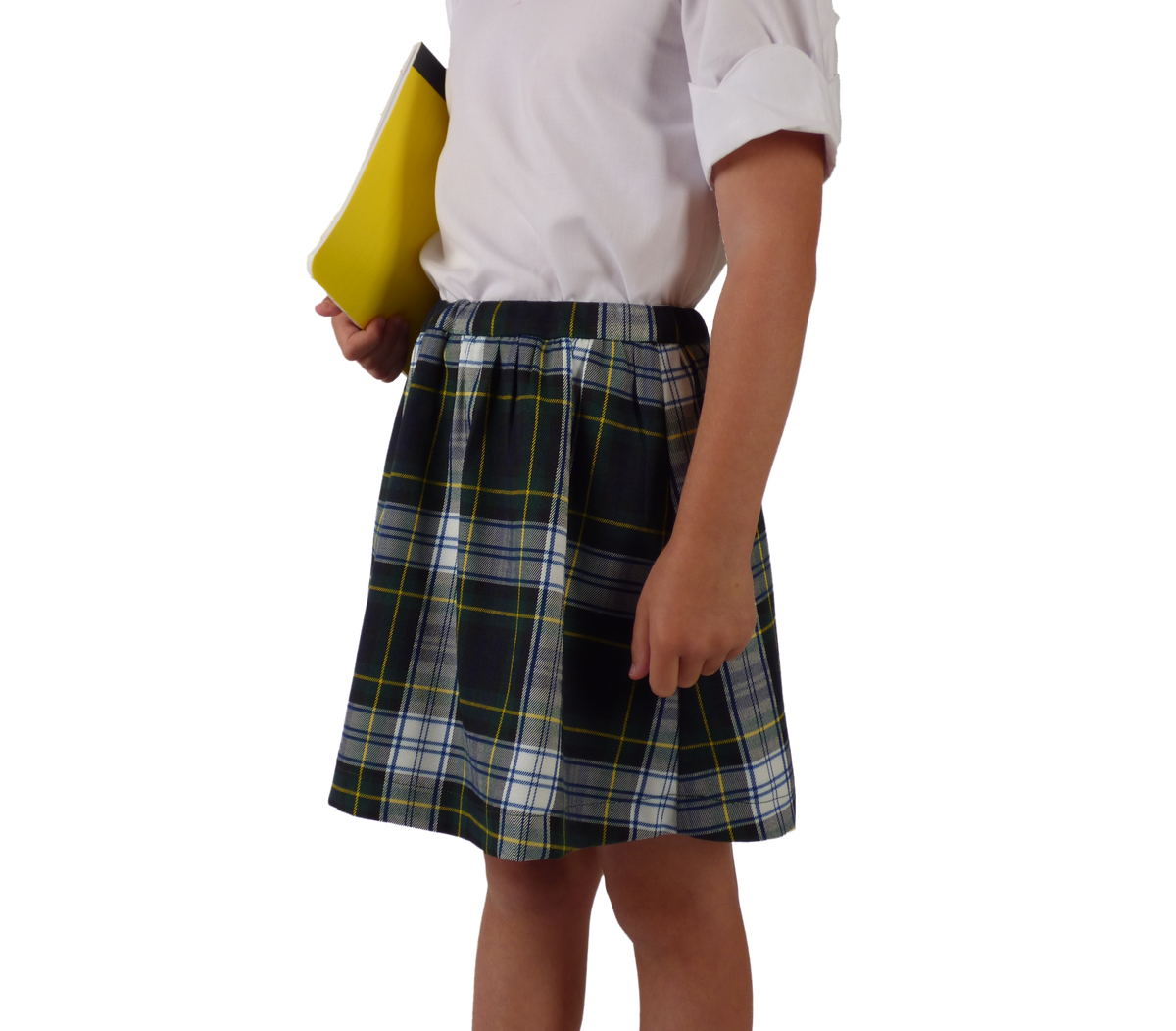 TYL Scholar Gathered Waist Skirt in White/Evergreen Plaid