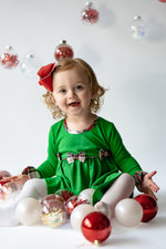 North Pole Plaid - Beatrice Bow Petite Dress in Green Knit