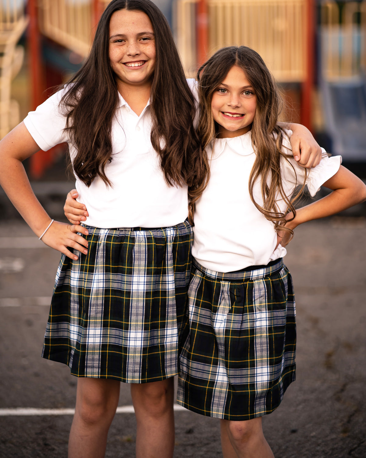 TYL Scholar Gathered Waist Skirt in White/Evergreen Plaid