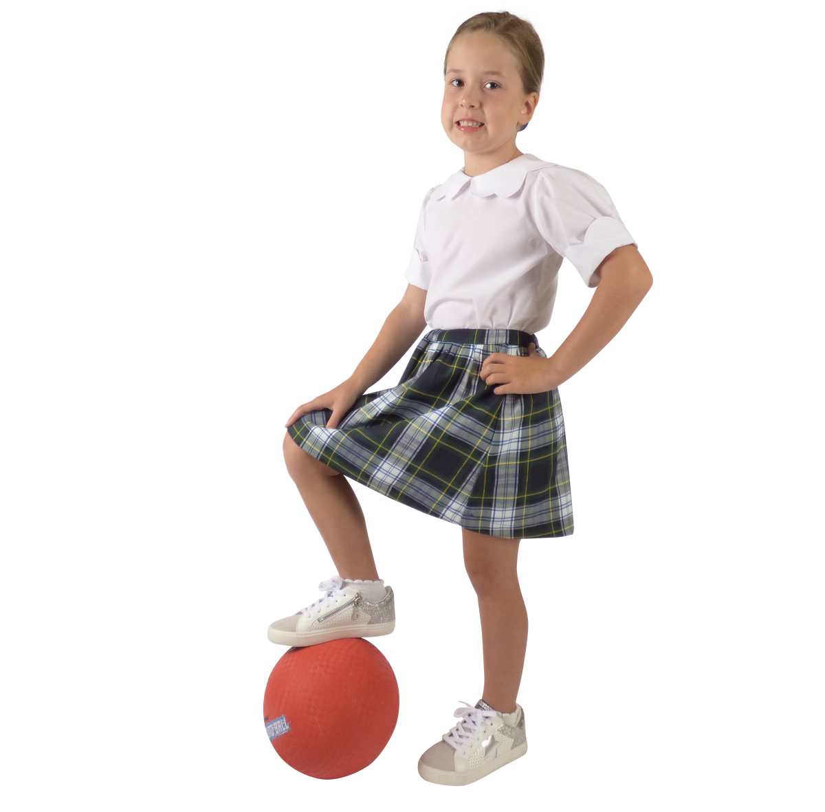 TYL Scholar Gathered Waist Skirt in White/Evergreen Plaid