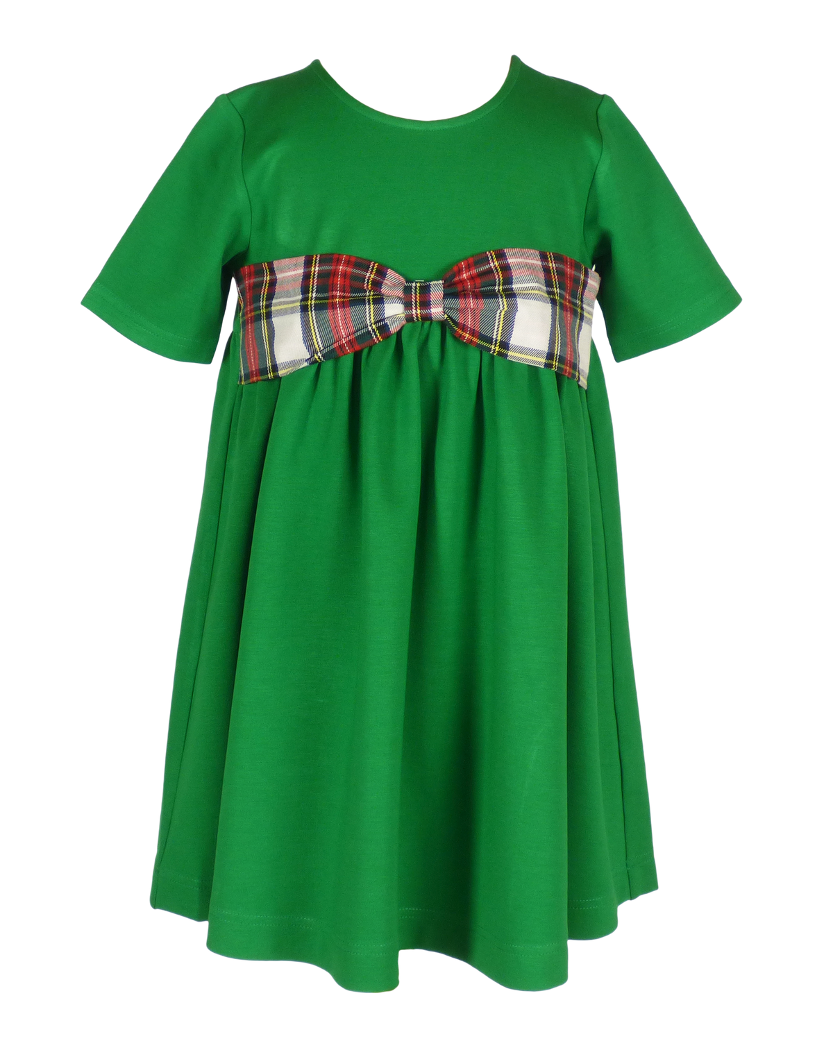 North Pole Plaid - Beatrice Bow Dress in Green Knit