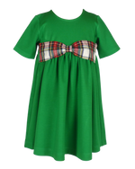 North Pole Plaid - Beatrice Bow Dress in Green Knit