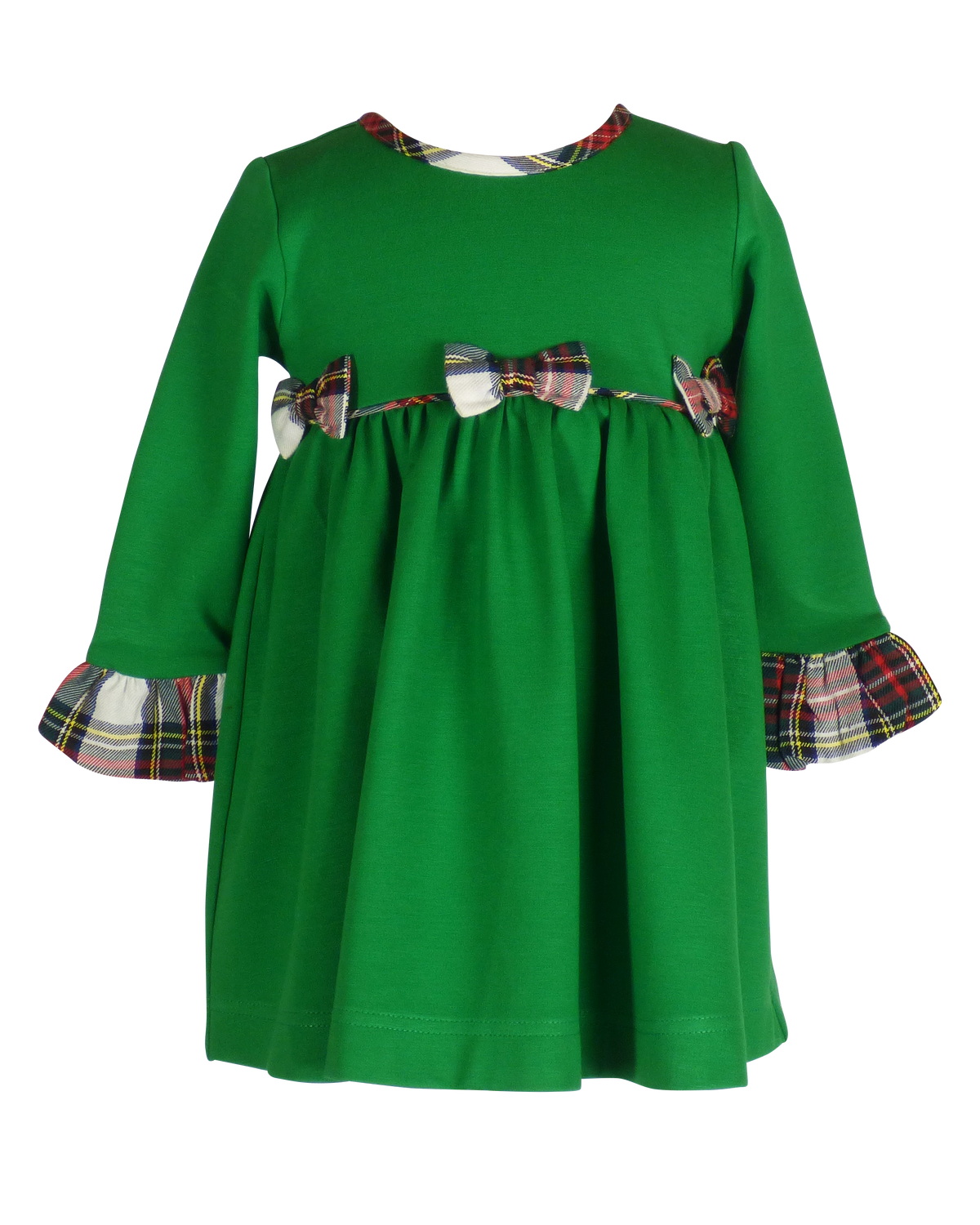 North Pole Plaid - Beatrice Bow Petite Dress in Green Knit