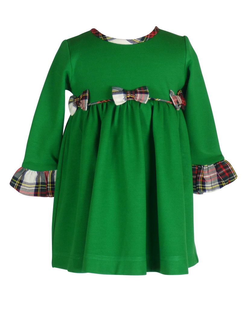 North Pole Plaid - Beatrice Bow Petite Dress in Green Knit