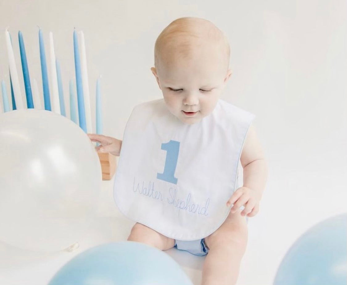 Brookshire Bib - White with White Piping