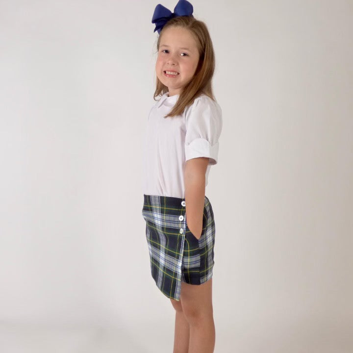 TYL Scholar Skort in White/Evergreen Plaid