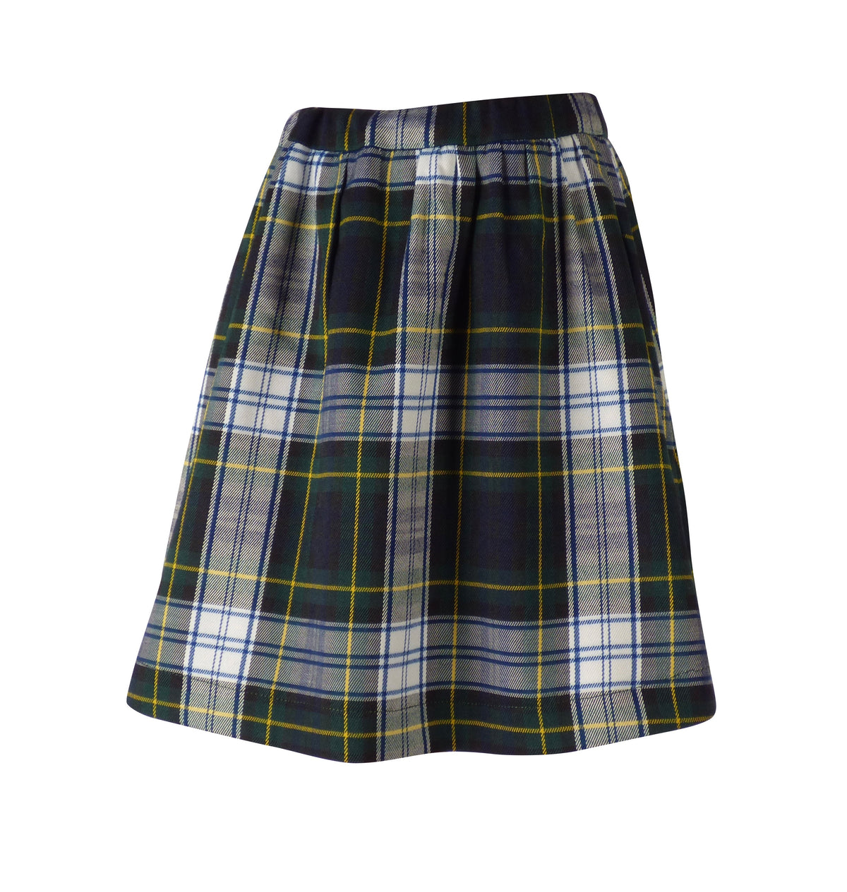TYL Scholar Gathered Waist Skirt in White/Evergreen Plaid