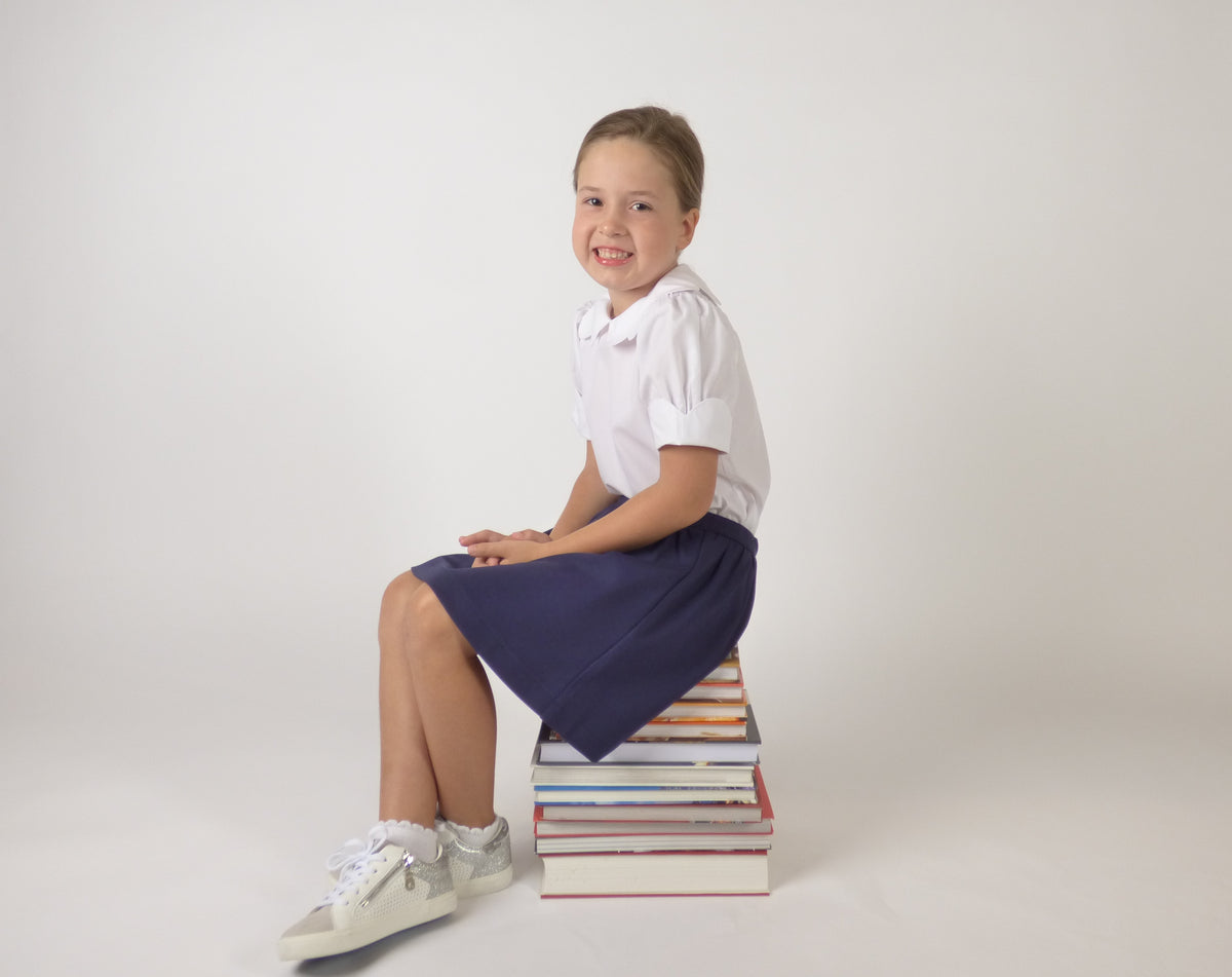 TYL Scholar Gathered Waist Skirt in Performance Navy