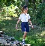 TYL Scholar Gathered Waist Skirt in Performance Navy
