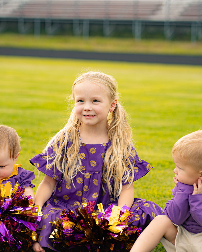 Game Day Tiered Dress with Footballs - Purple