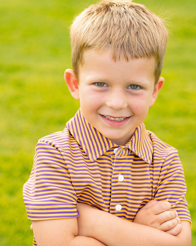 Game Day Patrick Shirt - Purple and Gold Stripe