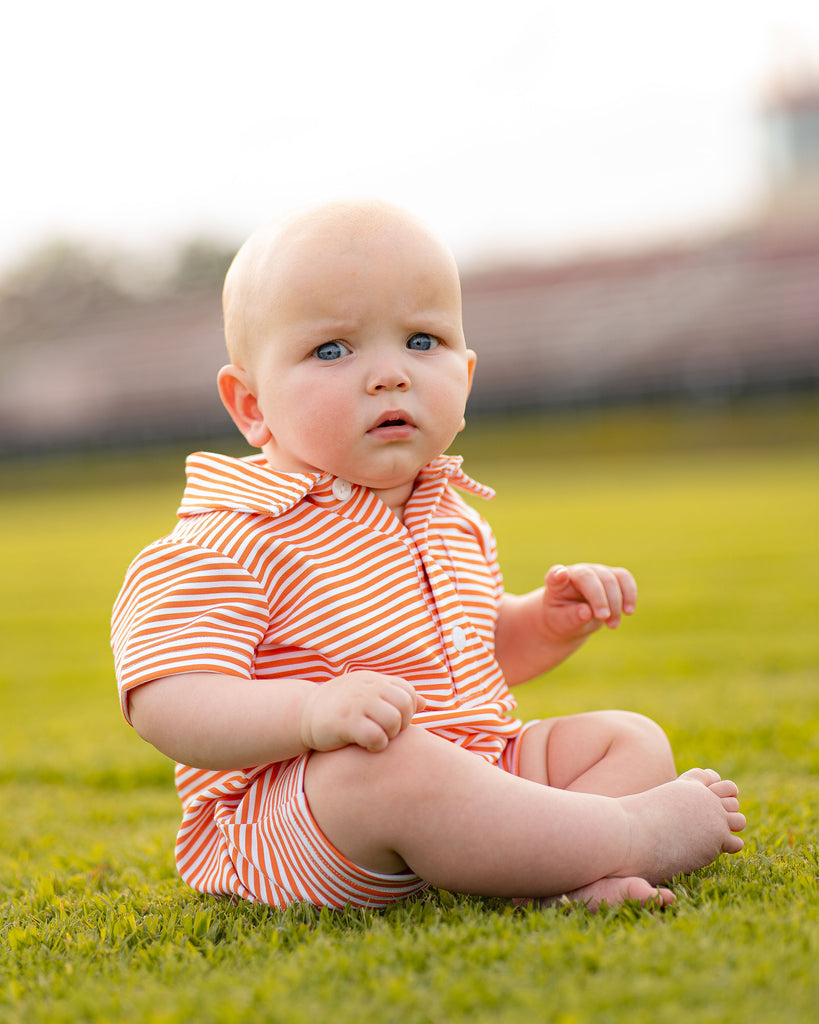 Game Day Rhett Romper - Orange and White Stripe