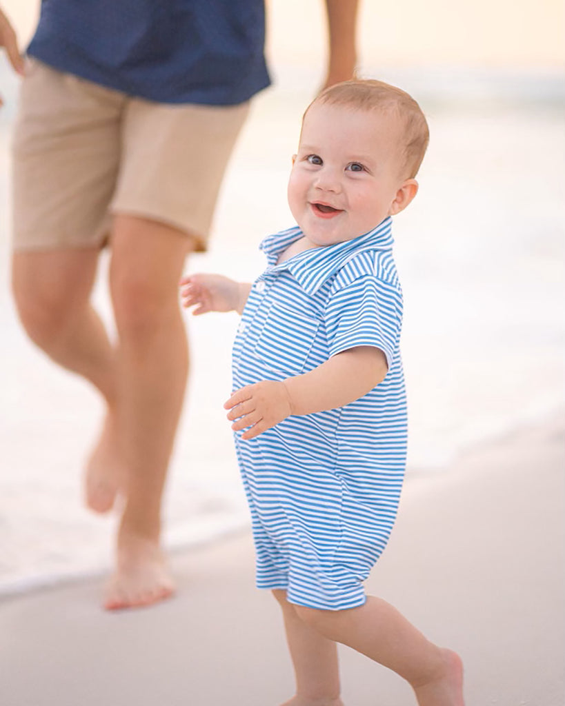 Rhett Romper: Beacon Blue Stripe