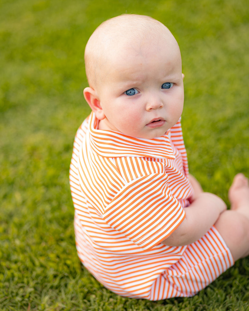 Game Day Rhett Romper - Orange and White Stripe