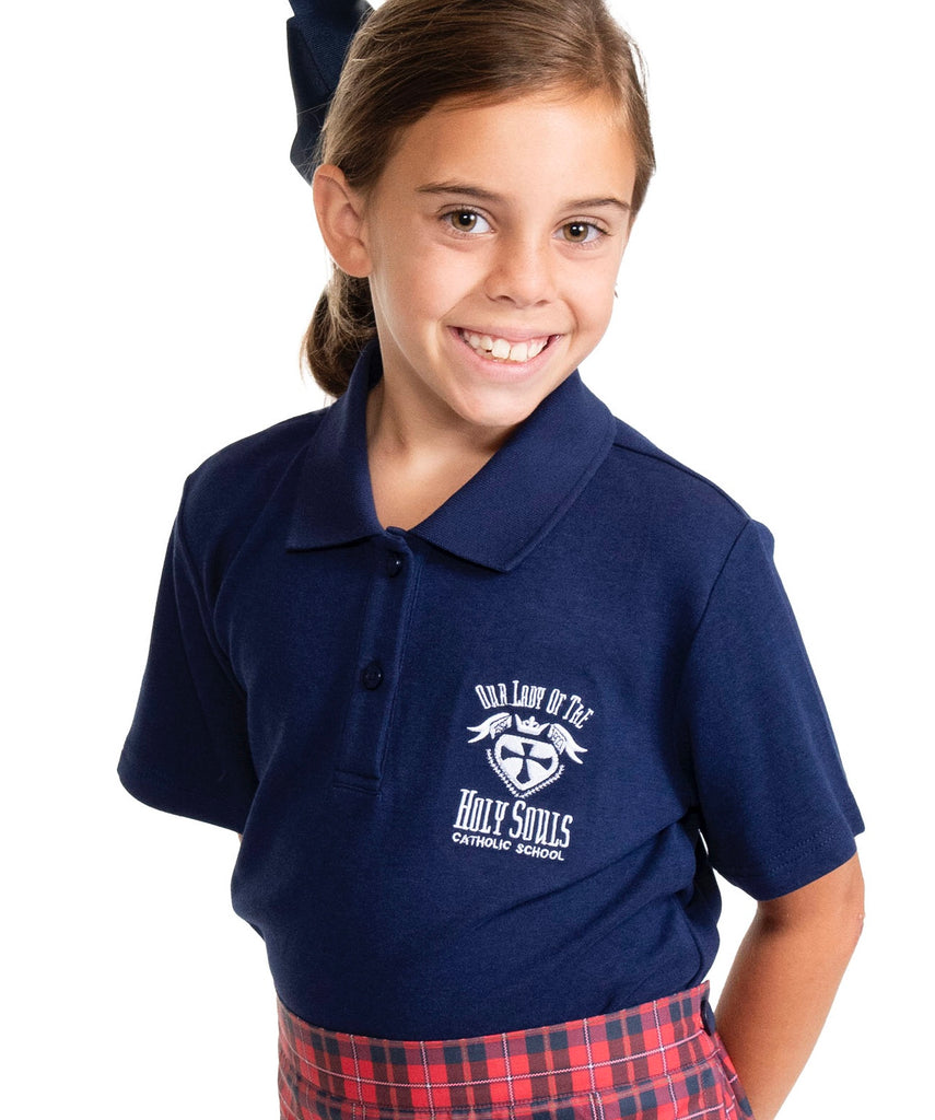 TYL Scholar Knit Polo - Navy with Holy Souls Crest PREORDER