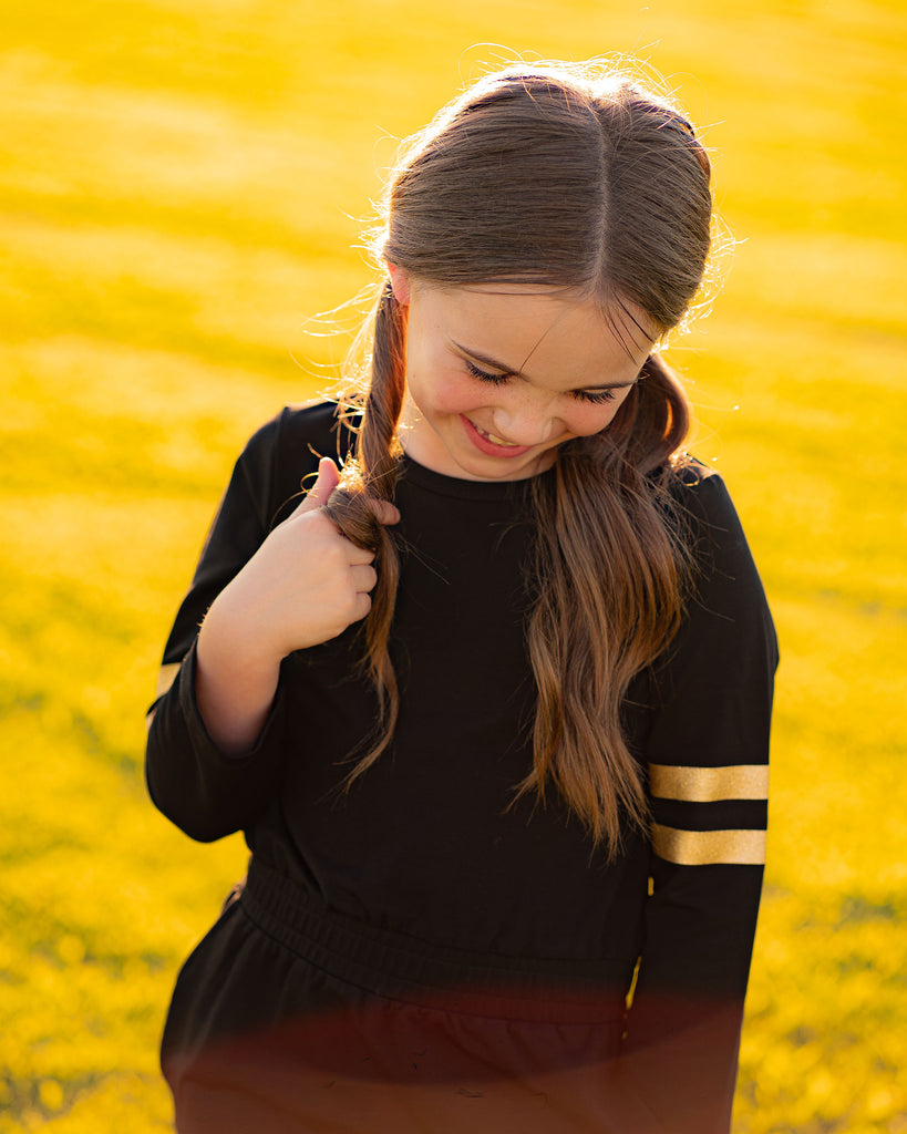 Game Day Glitter Dress - Black and Gold