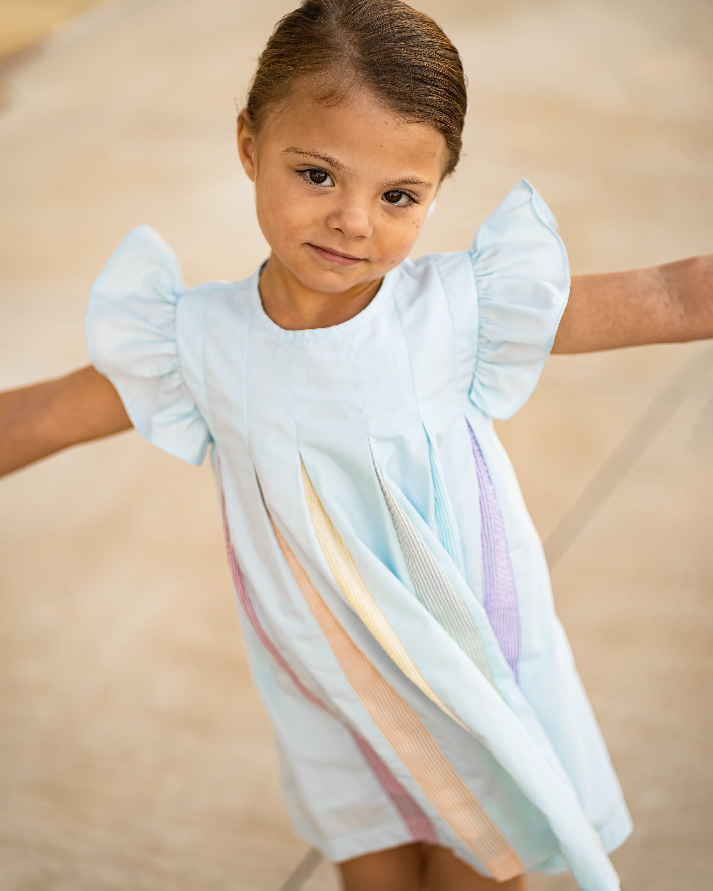blue dress rainbow Nylah Pleated Rainbow A-Line Dress