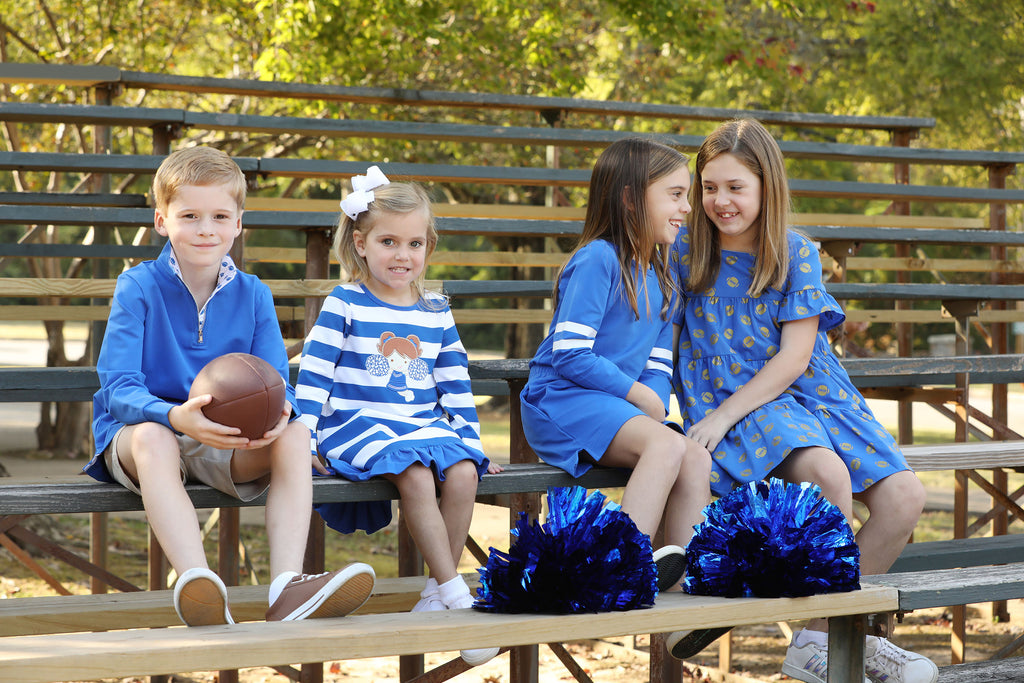 Game Day Tiered Dress with Footballs - Blue