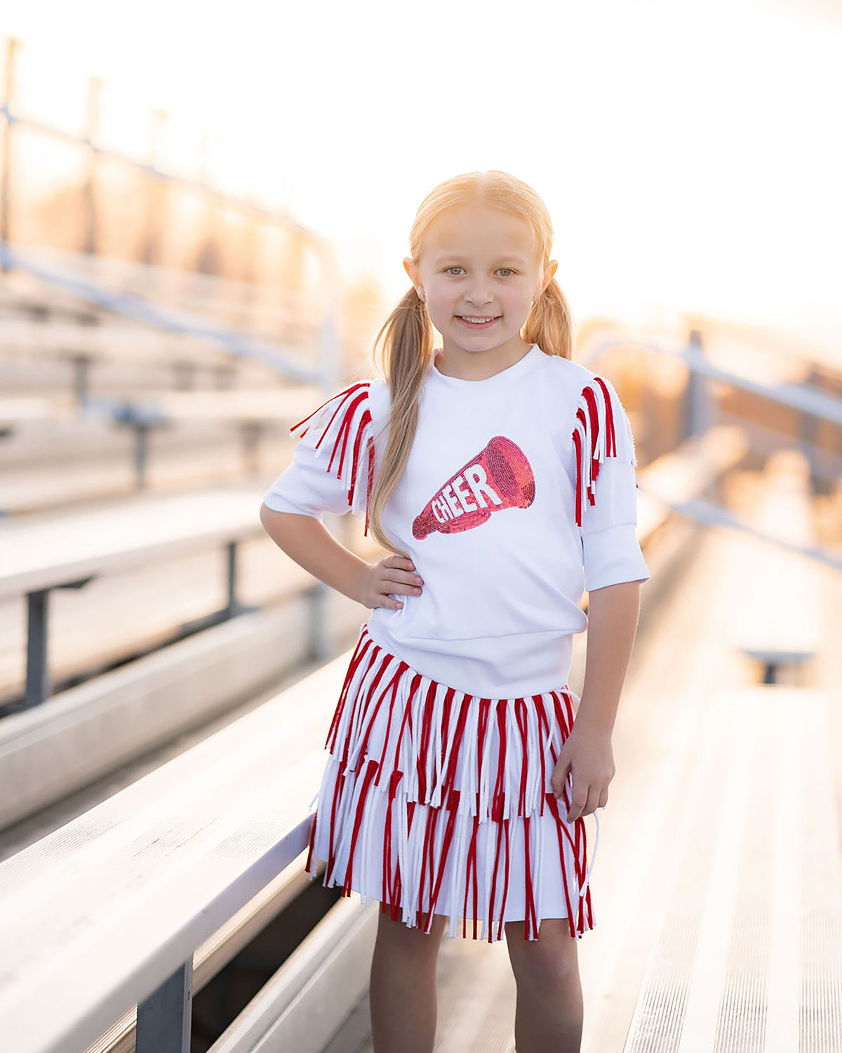 Game Day Cheer Set - Red with Pom Pom Skirt