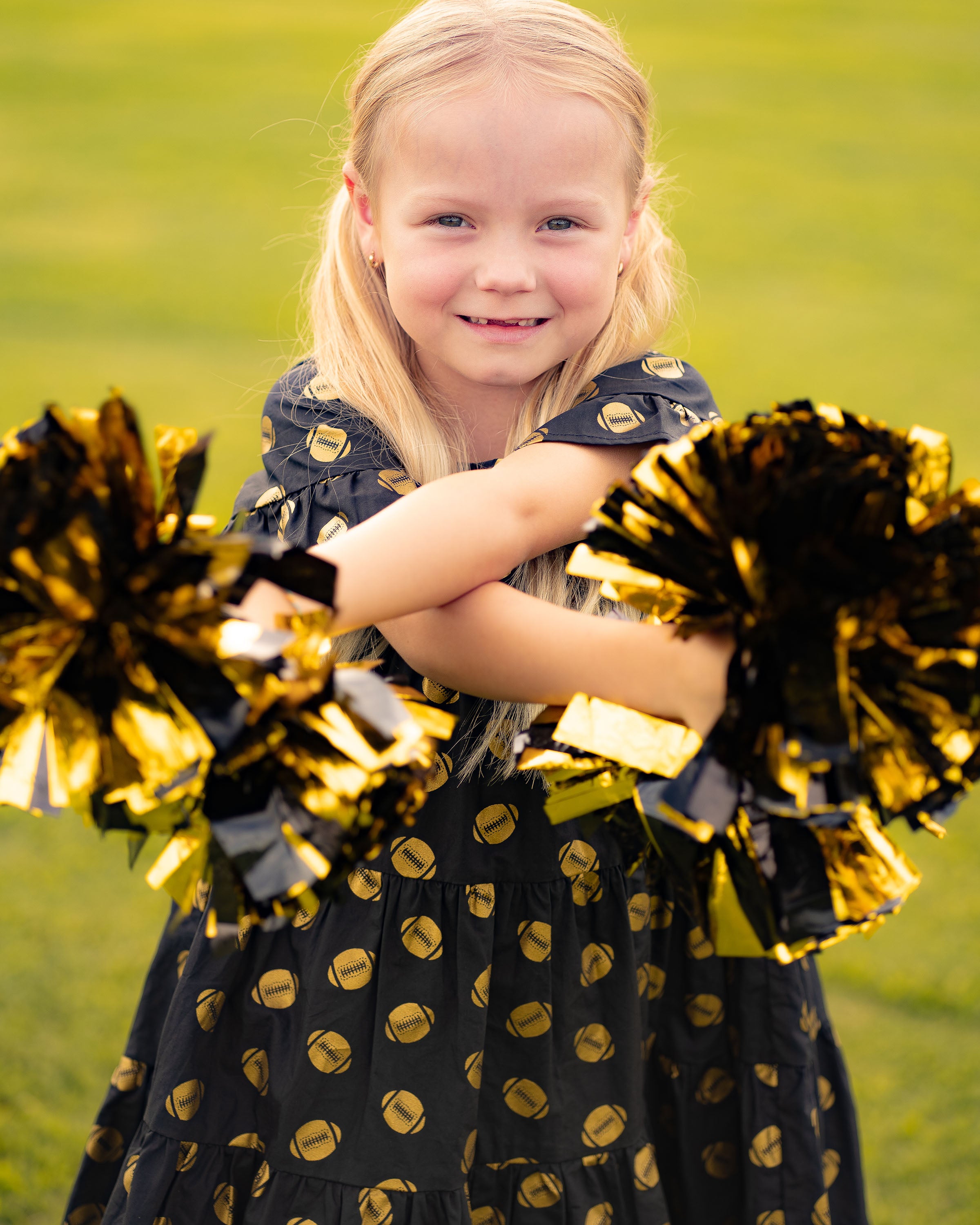 Game Day Tiered Dress with Footballs - Black and Gold 14 Game Day Tiered Dress with Footballs - Black and Gold 14