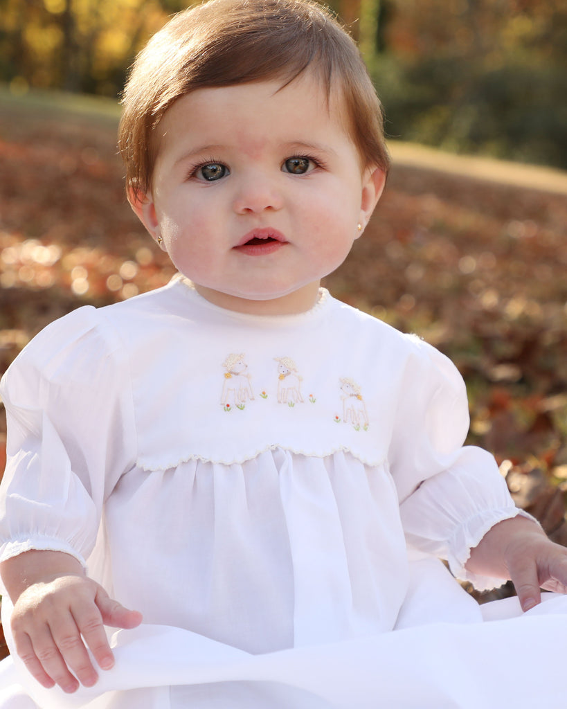 Lambikins Daygown & Diaper Cover - Woven Cream - Scalloped Yoke