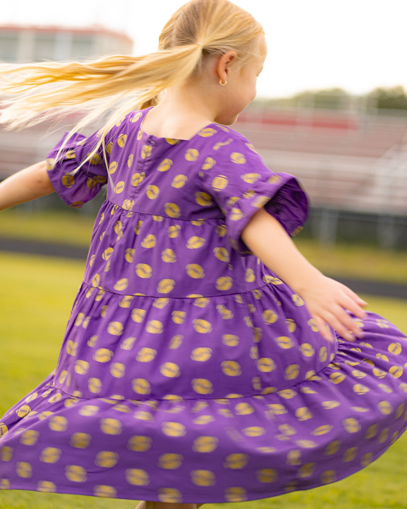 Game Day Tiered Dress with Footballs - Purple