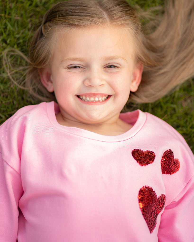 Tabby Top with Hearts - Light Pink