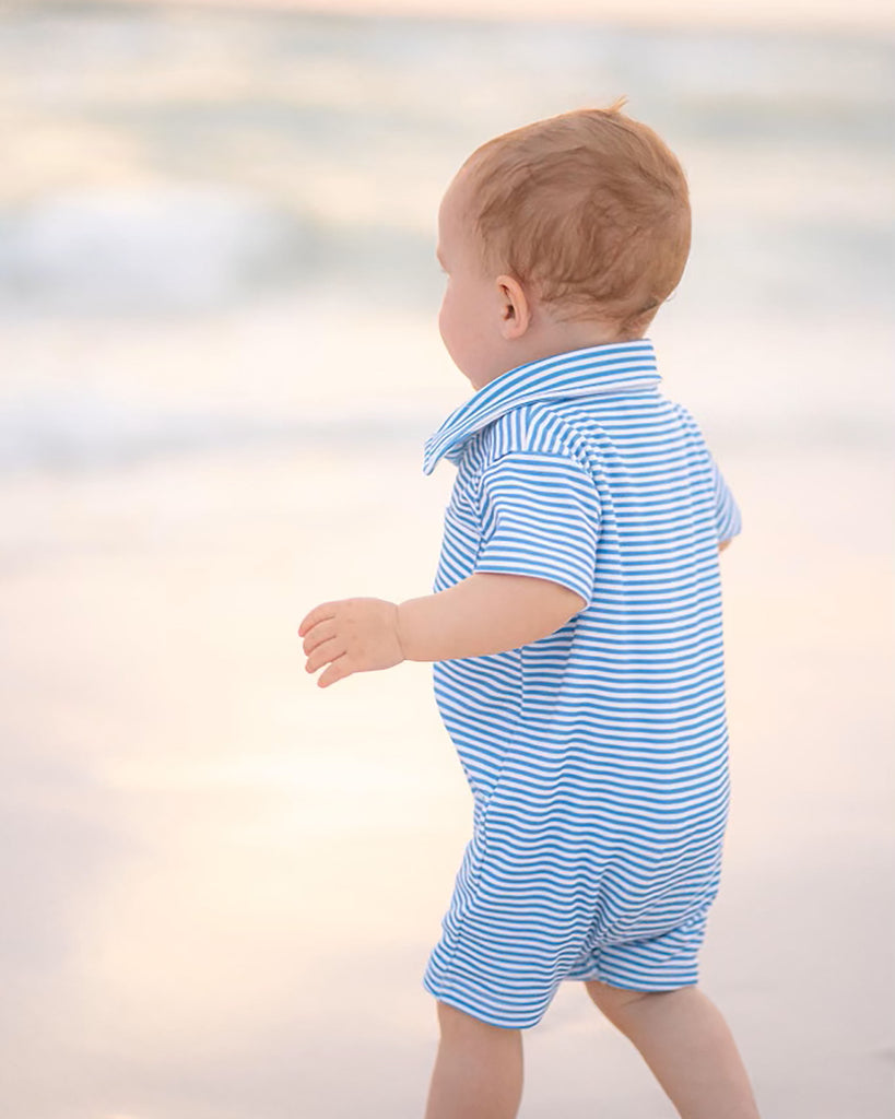 Rhett Romper: Beacon Blue Stripe