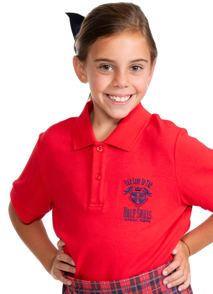 TYL Scholar Knit Polo - Red with Holy Souls Crest PREORDER