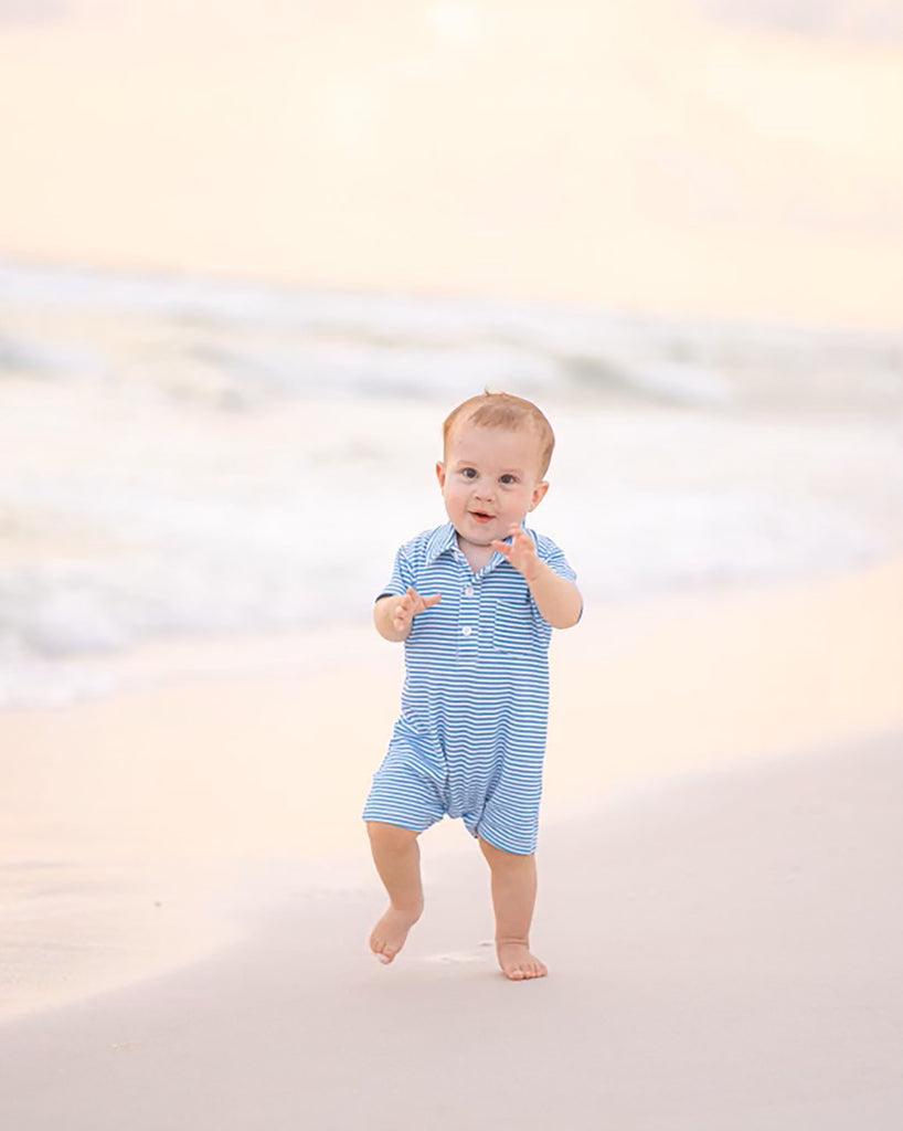 Rhett Romper: Beacon Blue Stripe