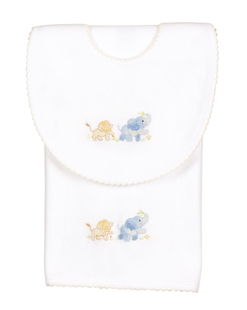 Animal Safari Bib & Burp Cloth - Egyptian Cotton Knit