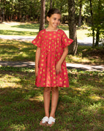 Game Day Tiered Dress with Footballs - Burgundy