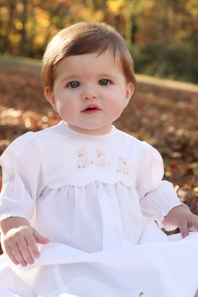 Lambikins Daygown & Diaper Cover - Woven Cream - Scalloped Yoke