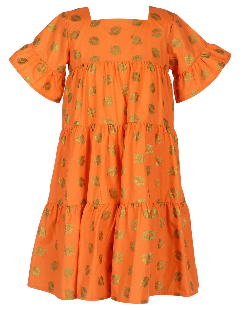 Game Day Tiered Dress with Footballs - Orange